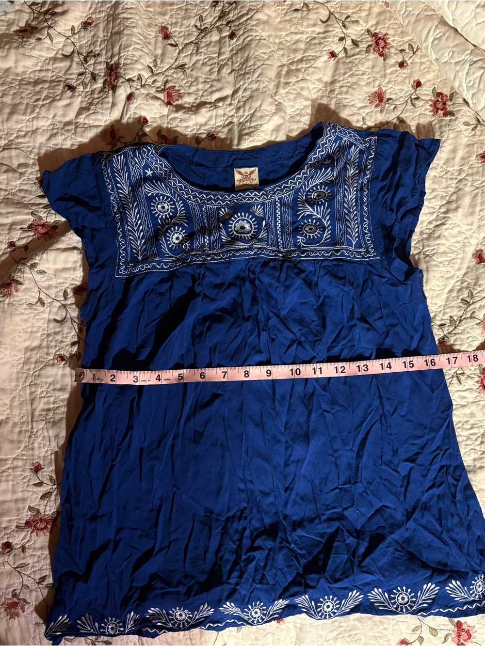 Faded Glory Royal Blue Embroidered Cap-Sleeve Top - Picture 5 of 6